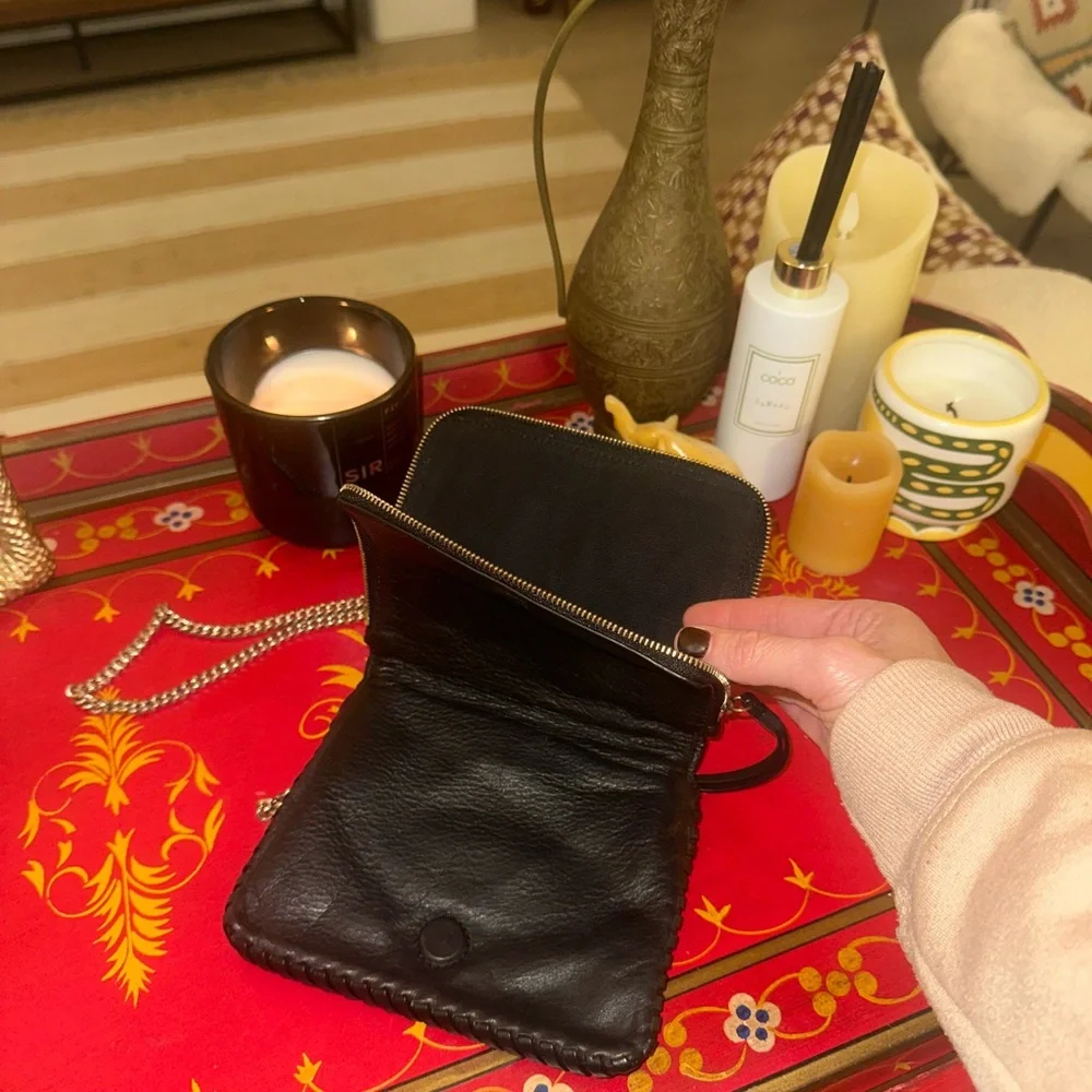 All Saints Black whipstitch cross body purse silver chain - Picture 5 of 13